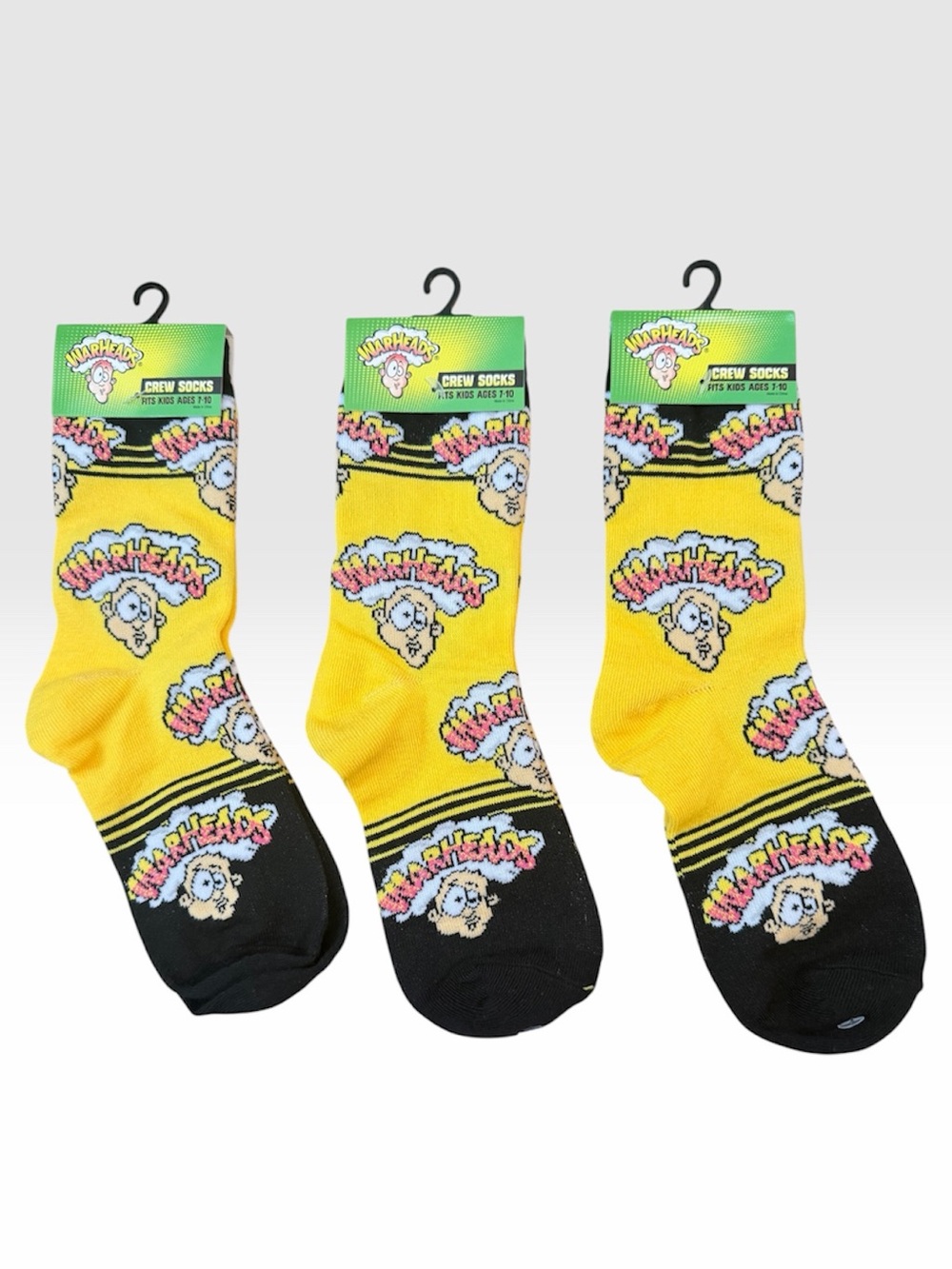 3 Pairs Kids Warheads Candy Novelty Crew Socks - Fits kids ages 7-10